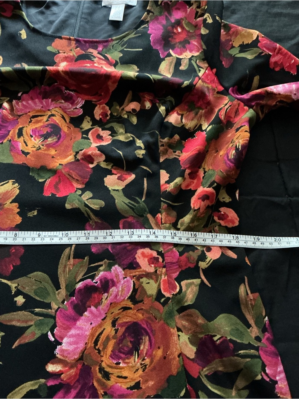 London Times Black Floral 3/4-Sleeve A-Line Dress with Pink and Red-Orange Roses - Picture 9 of 11